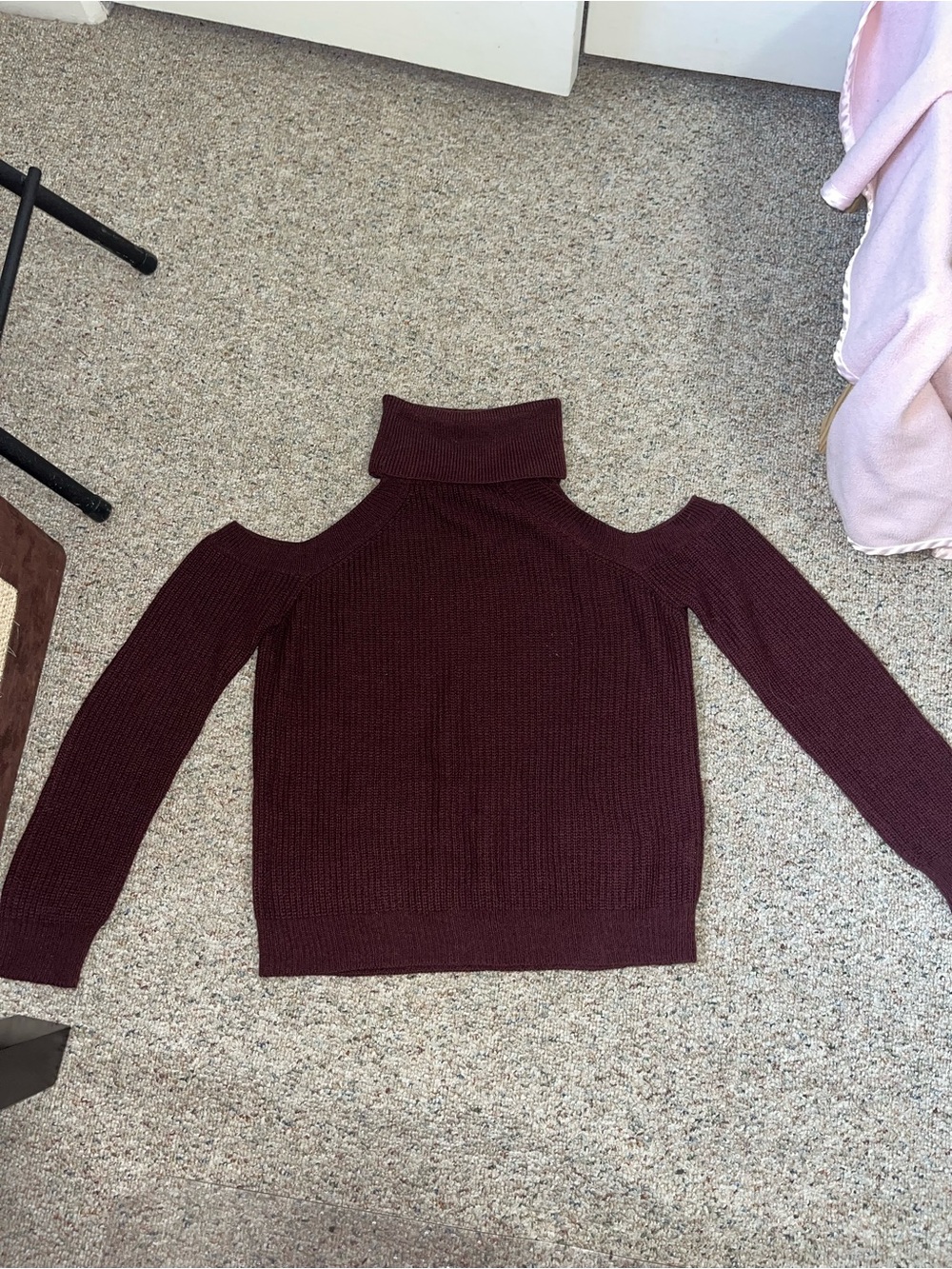 Kendall & Kylie Burgundy Cold-Shoulder Turtleneck Sweater